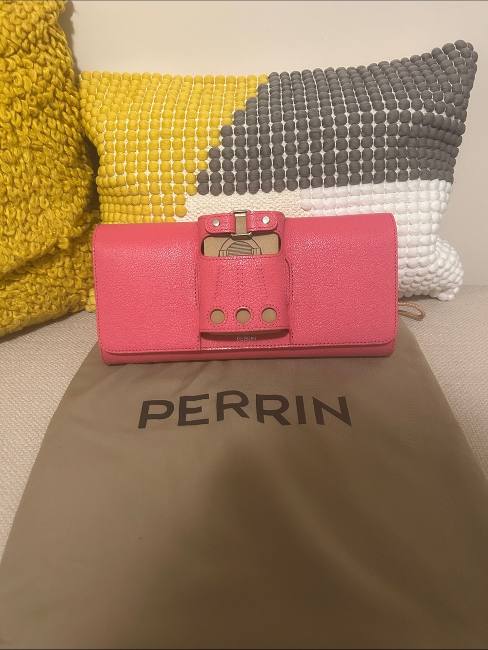 PERRIN Pink Leather Wristlet Clutch